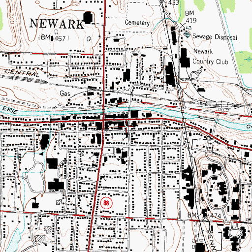 Topographic Map of Newark Volunteer Fire Department, NY