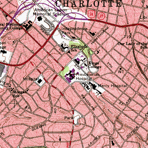 Topographic Map of Presbyterian Hospital, NC
