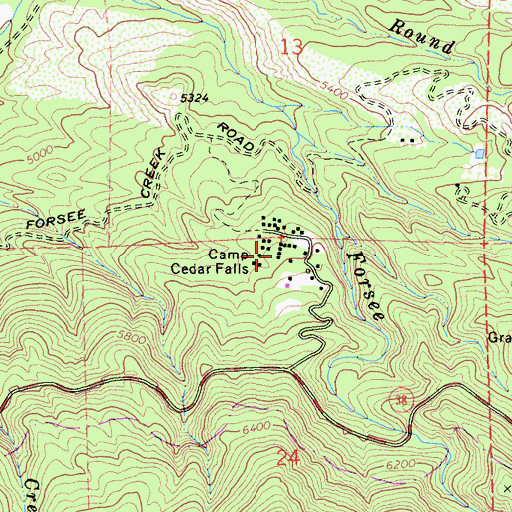 Topographic Map of Camp Cedar Falls, CA