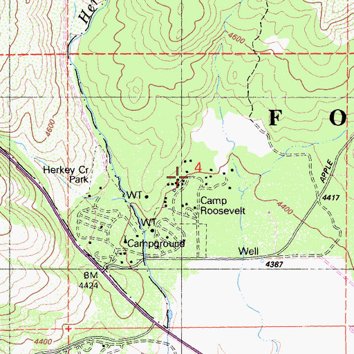 Topographic Map of Camp Roosevelt, CA