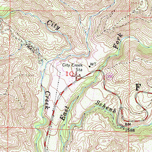 Topographic Map of City Creek Station, CA