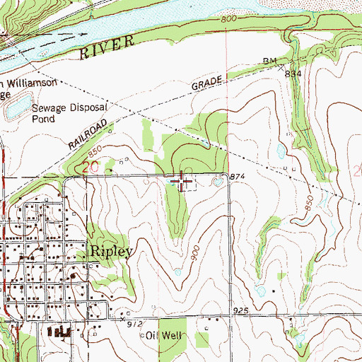 Topographic Map of Oak Park Cemetery, OK