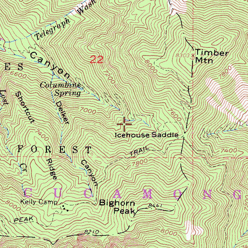 Topographic Map of Cucamonga Wilderness, CA