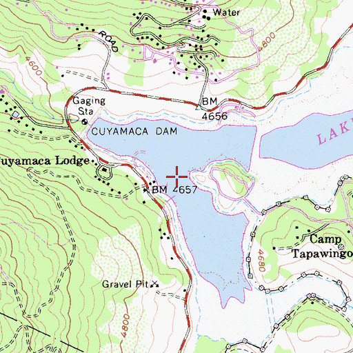 Topographic Map of Lake Cuyamaca, CA