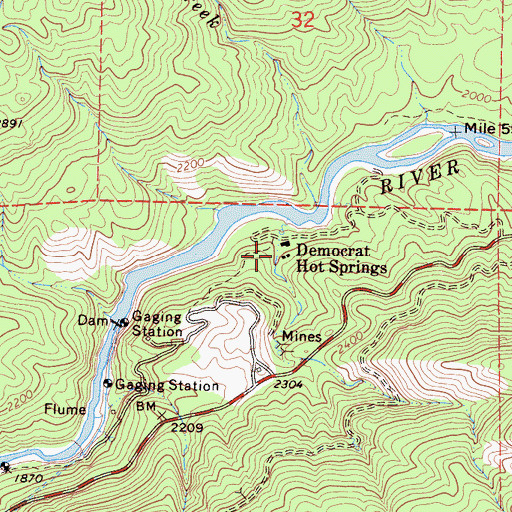 Topographic Map of Democrat Hot Springs, CA