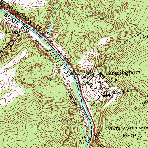 Topographic Map of Birmingham Bridge, PA