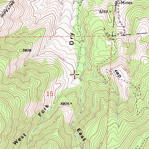 Topographic Map of East Fork Dry Canyon, CA