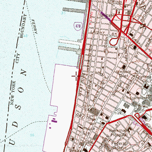 Topographic Map of Tribeca Bridge Tower, NY