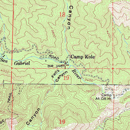 Topographic Map of Falls Canyon, CA