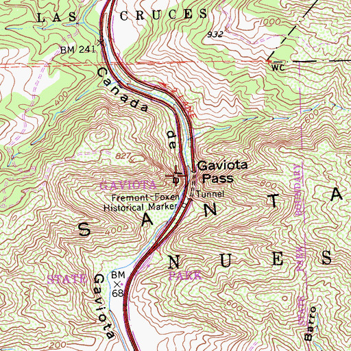 Topographic Map of Gaviota Pass, CA