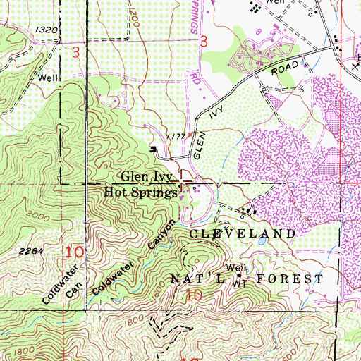 Topographic Map of Glen Ivy Hot Springs, CA