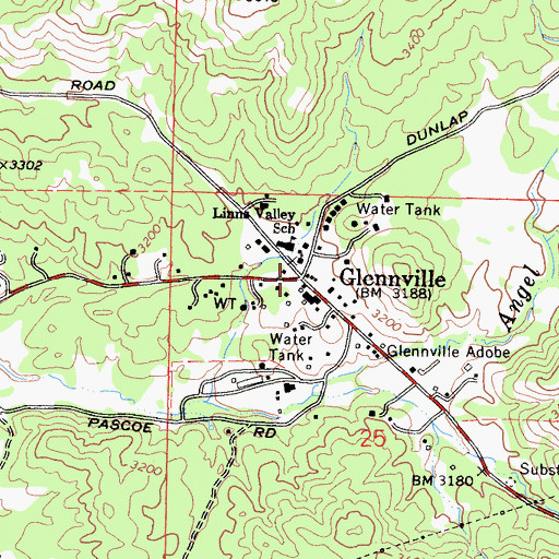 Topographic Map of Glennville, CA