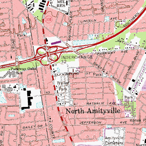 Topographic Map of Amityville Full Gospel Tabernacle, NY
