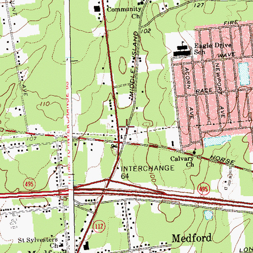 Topographic Map of Medford Assembly of God, NY