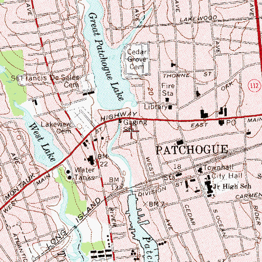 Topographic Map of Patchogue Village Wastewater Treatment Plant, NY