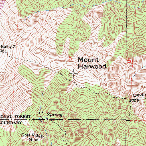 Topographic Map of Mount Harwood, CA