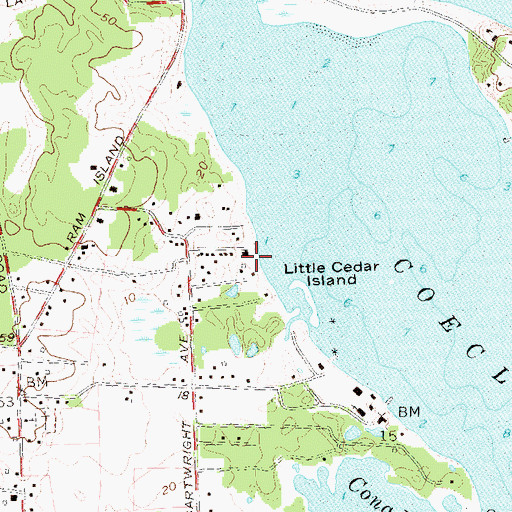 Topographic Map of Coecles Harbor Marina and Boatyard, NY