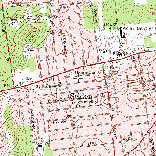 Topographic Map of Selden Fire Station, NY