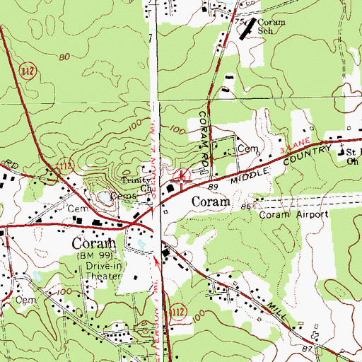 Topographic Map of Coram Fire Station, NY