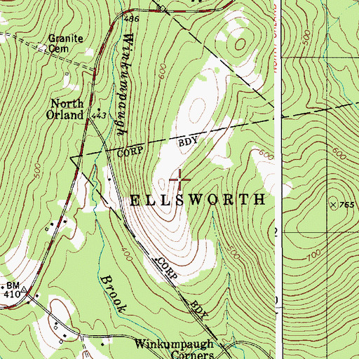 Topographic Map of Philbrick Mountain Airport, ME