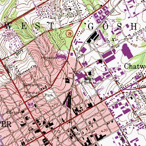 Topographic Map of Lifecare Hospitals of Chester County, PA