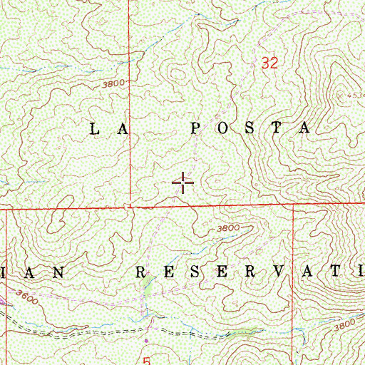 Topographic Map of La Posta Indian Reservation, CA