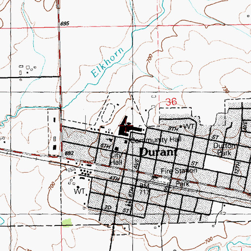 Topographic Map of Durant Middle School, IA