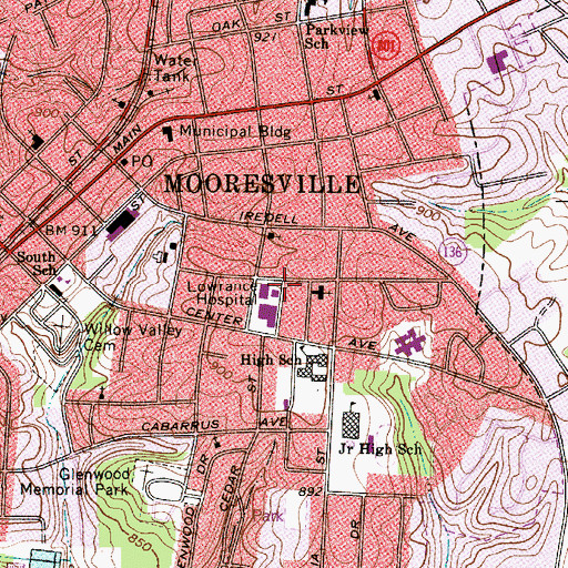 Topographic Map of Mooresville Base Emergency Medical Services, NC