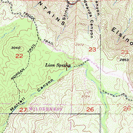 Topographic Map of Lion Spring, CA