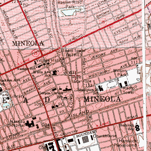 Topographic Map of Mineola Volunteer Ambulance Corps, NY