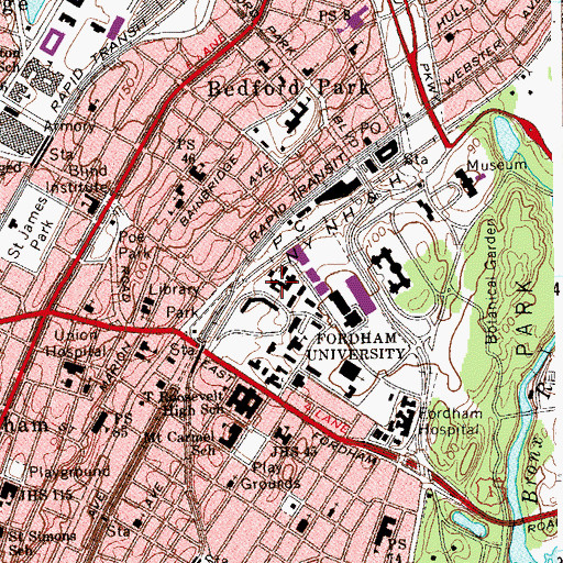 Topographic Map of Fordham University Emergency Medical Services, NY
