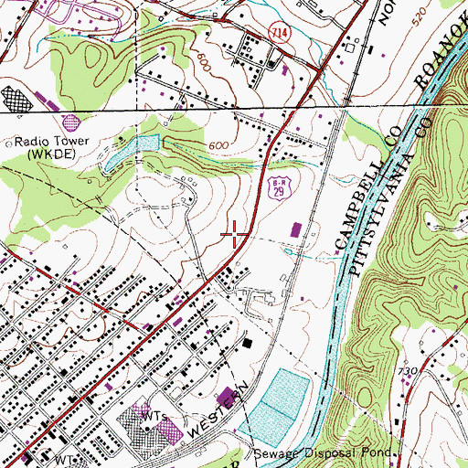 Topographic Map of Altavista Volunteer Fire Company, VA