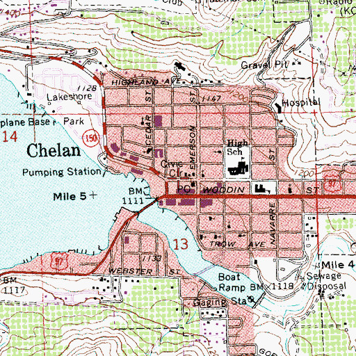 Topographic Map of Chelan Police Department, WA