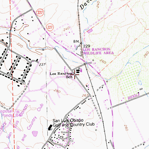 Topographic Map of Los Ranchos Elementary School, CA