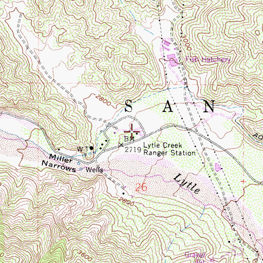 Topographic Map of Lytle Creek Ranger Station, CA