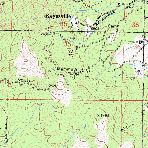 Topographic Map of Mammoth Mine, CA