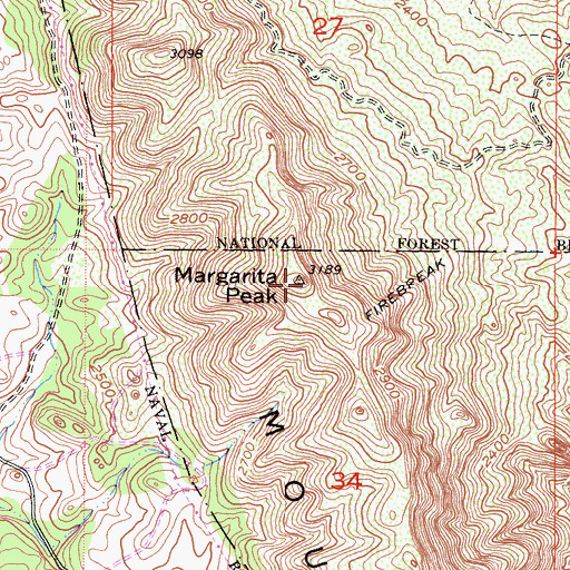 Topographic Map of Margarita Peak, CA