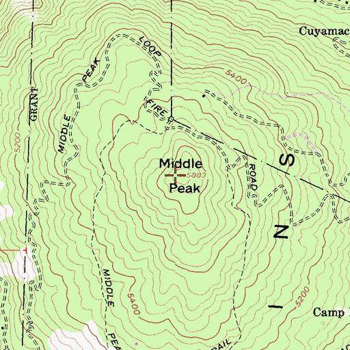 Topographic Map of Middle Peak, CA