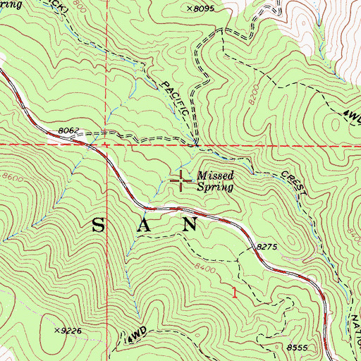 Topographic Map of Missed Spring, CA