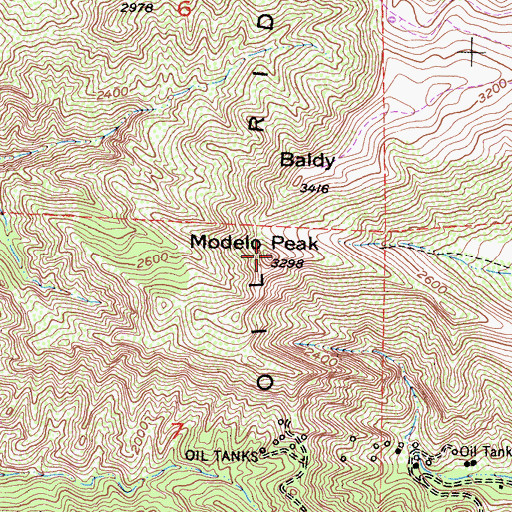 Topographic Map of Modelo Peak, CA