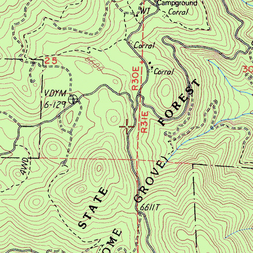 Topographic Map of Mountain Home State Forest, CA