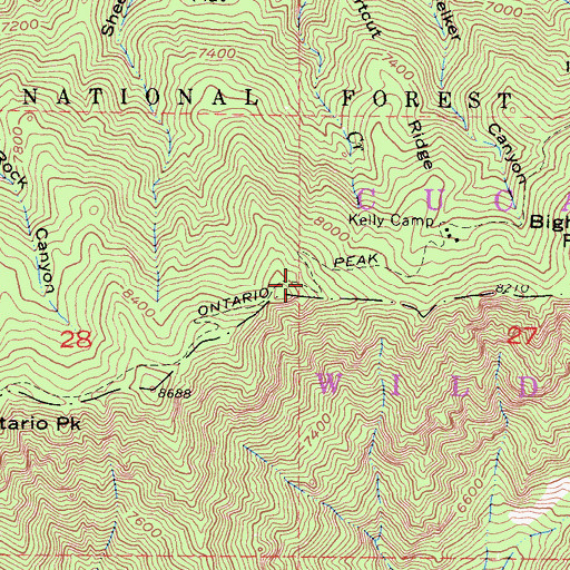 Topographic Map of Ontario Peak Trail, CA