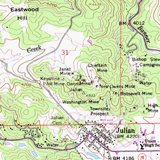 Topographic Map of Owens Mine, CA