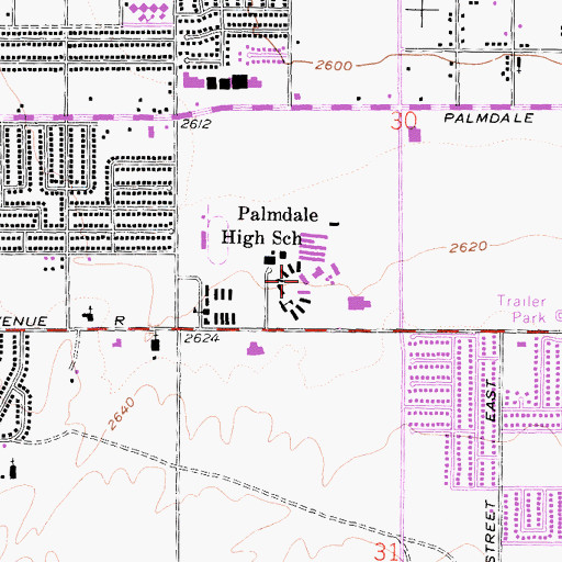 Topographic Map of Palmdale High School, CA