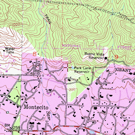 Topographic Map of Park Lane Reservoir, CA