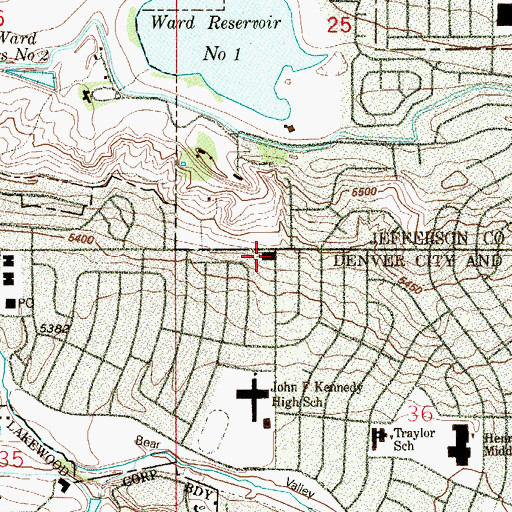 Topographic Map of Bear Valley Bible Institute of Denver, CO