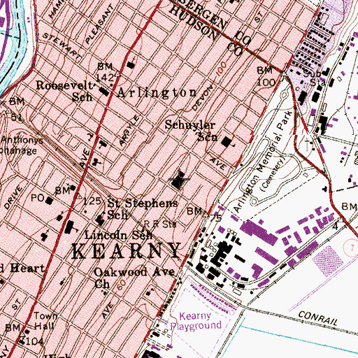 Topographic Map of Kearny Police Department, NJ