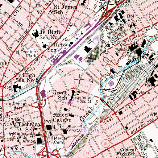 Topographic Map of Trenton Police Department, NJ