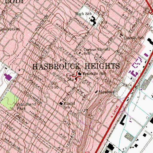 Topographic Map of Hasbrouck Heights Police Department, NJ