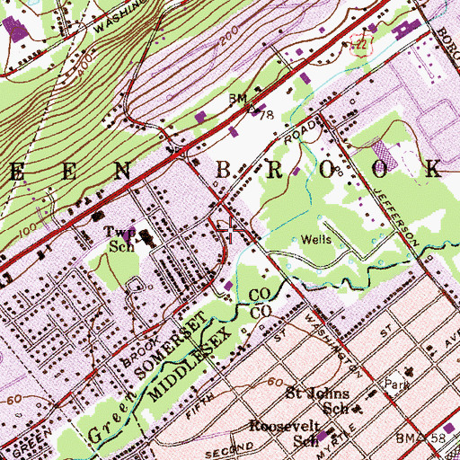 Topographic Map of Green Brook Police Department, NJ